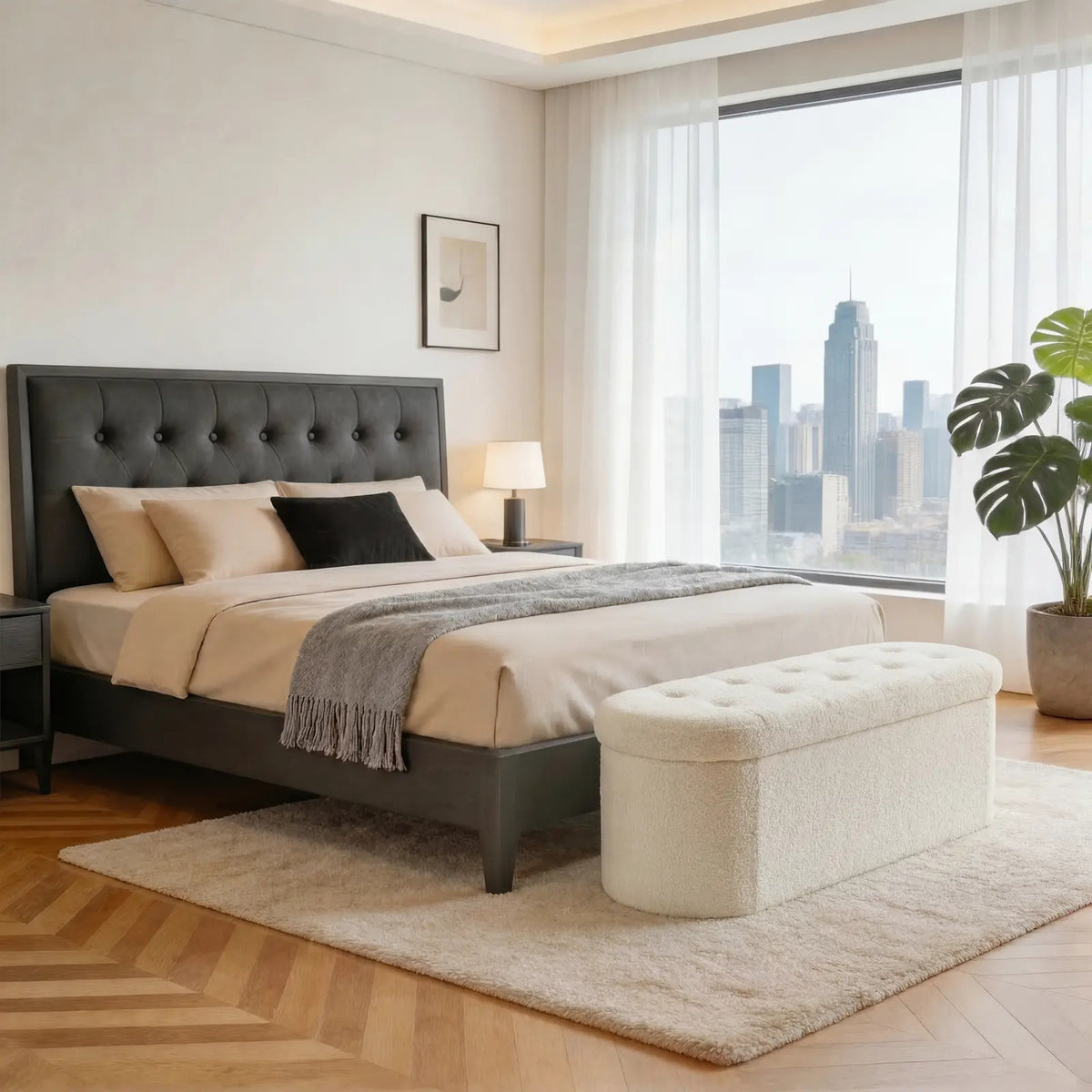 Folding Storage Ottoman Bench, Oval Round Ottoman End of Bed Foot Rest Bench Stool with Cushion, Storage Chest for Bedroom, Living Room, Entryway, Foldable Stool