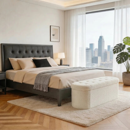 Folding Storage Ottoman Bench, Oval Round Ottoman End of Bed Foot Rest Bench Stool with Cushion, Storage Chest for Bedroom, Living Room, Entryway, Foldable Stool
