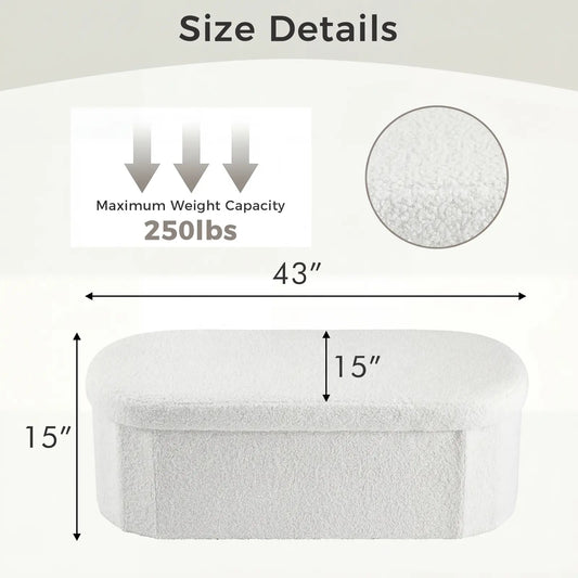 Folding Storage Ottoman Bench, Oval Round Ottoman End of Bed Foot Rest Bench Stool with Cushion, Storage Chest for Bedroom, Living Room, Entryway, Foldable Stool