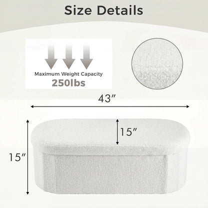 Folding Storage Ottoman Bench, Oval Round Ottoman End of Bed Foot Rest Bench Stool with Cushion, Storage Chest for Bedroom, Living Room, Entryway, Foldable Stool