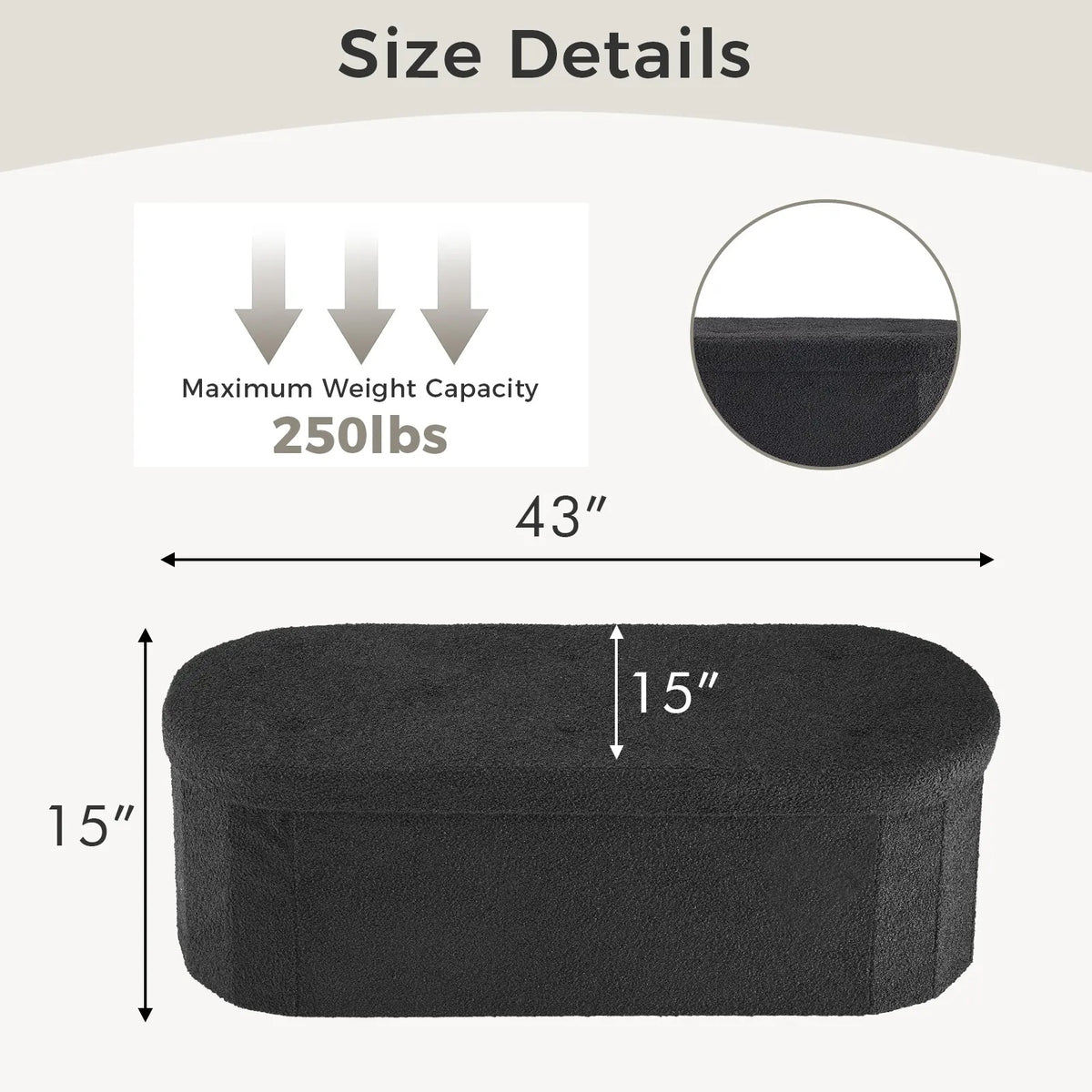 Folding Storage Ottoman Bench, Oval Round Ottoman End of Bed Foot Rest Bench Stool with Cushion, Storage Chest for Bedroom, Living Room, Entryway, Foldable Stool